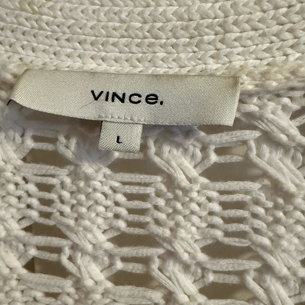 Vince Cream Open-Knit V-Neck Cardigan - Picture 3 of 7